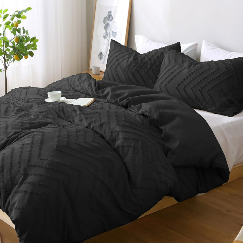 Microfiber Chequered Duvet Cover Set, Single, Black