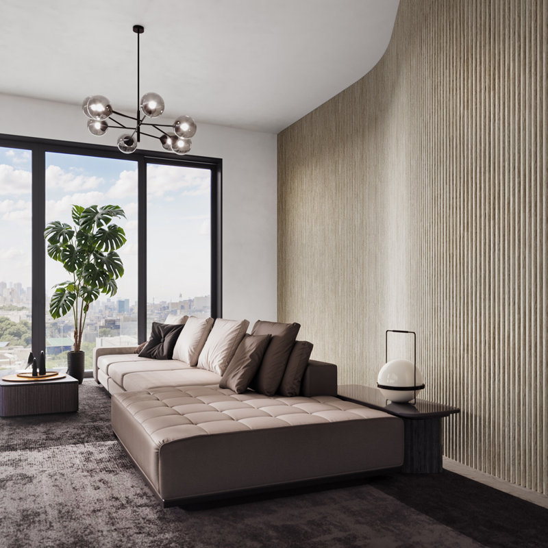 Panneau mural semi-circulaire en bois cannelé 106 "x 24", panneau mural 3D pour la décoration intérieure, Noyer clair