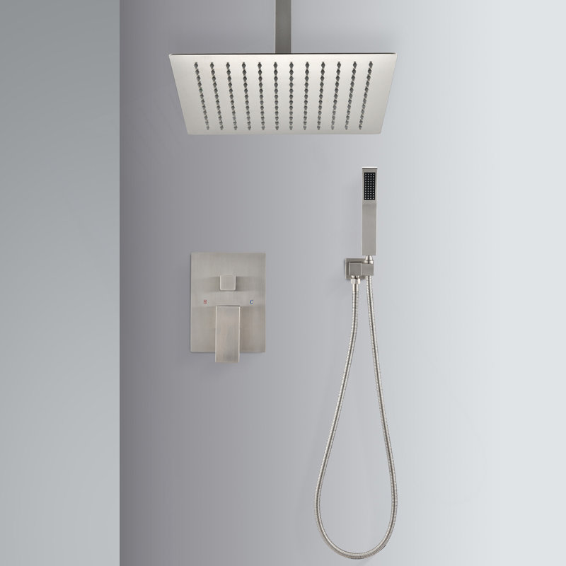 Ensemble de système de douche de plafond avec douche à main et pomme de douche 16 po, Nickel brossé