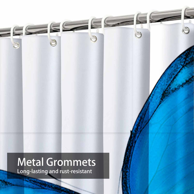 Petit rideau de douche volant bleu avec 12 crochets, L 72 po x l 78 po
