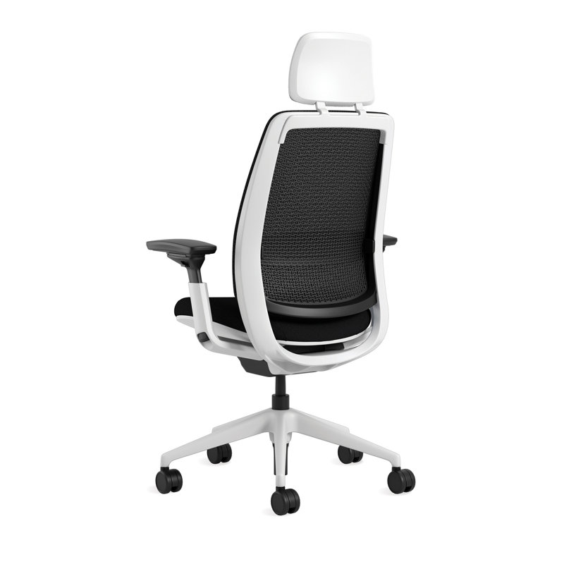 Steelcase Series 2 3D Microknit Airback Task Chair with Headrest, Oatmeal/Nickel, Black, Carpet