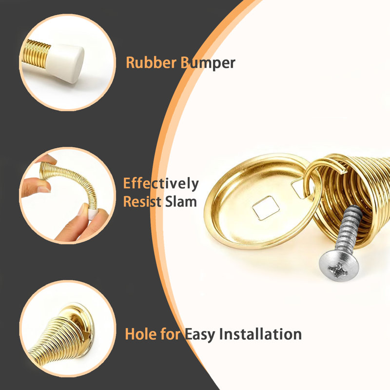 Spring Door Steel Baseboard Stop, Gold