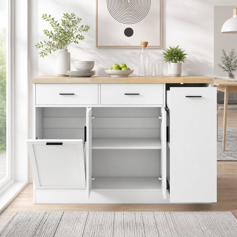Multi-Functional Storage Sideboard,Kitchen Island Table, White