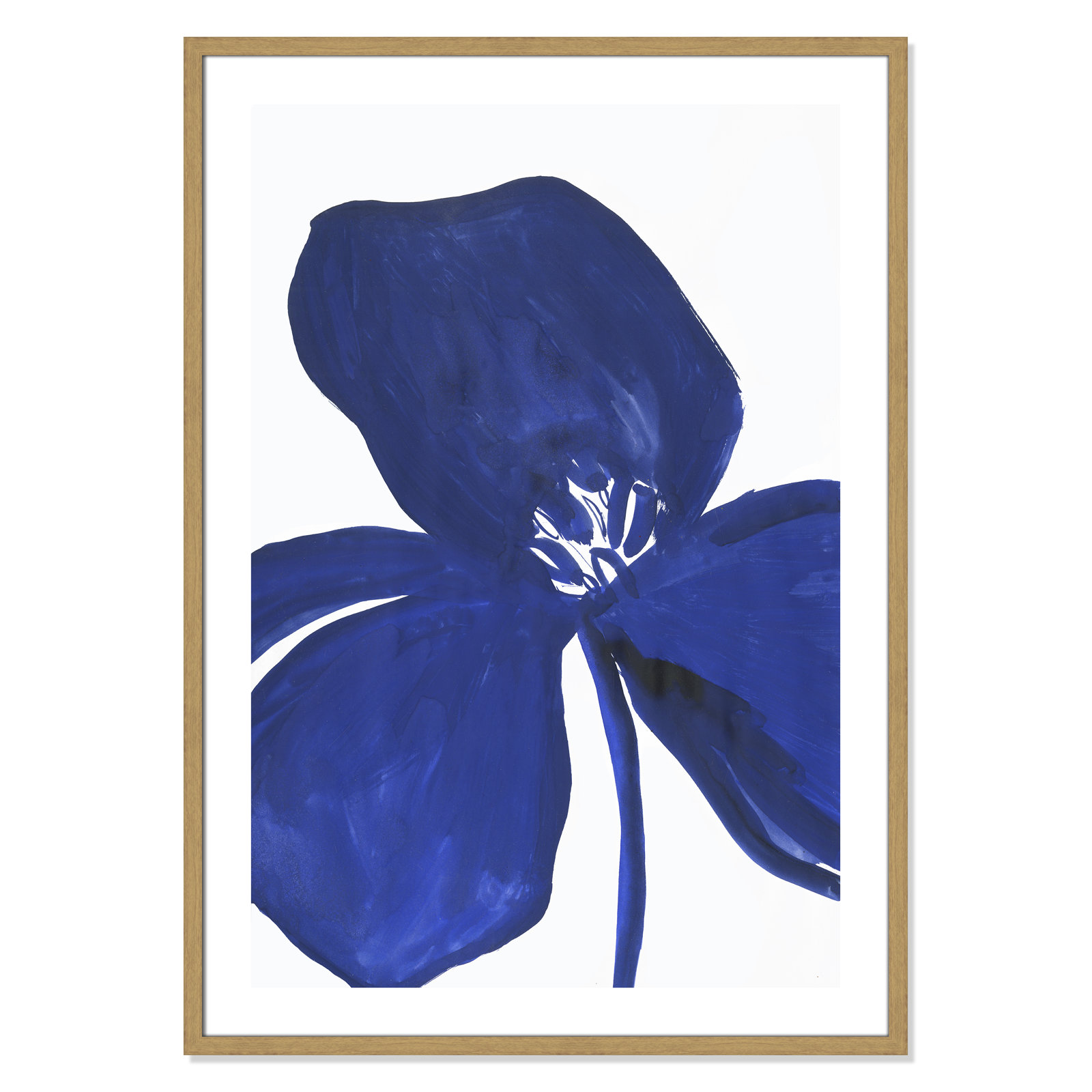 Clarisse "Indigo Petal II" Painting, 41.5" H x 29.5" W x 0.75" D, Beige Framed Paper