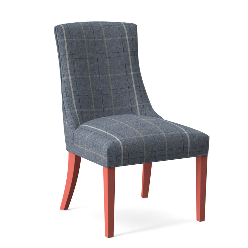 Tuxedo Slipper Dining Chair, Lapis Plaid; 0126-63, Nickel Finish
