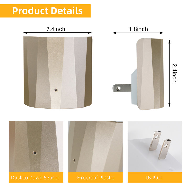Dusk-to-Dawn Plug-in Night Light 3-Pack, Champagne