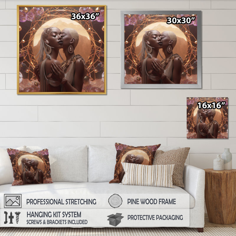 «Kissing African Goddess Divine Love», reproduction sur toile, H 24 po x l 24 po x P 1 po, Cadre flottant blanc