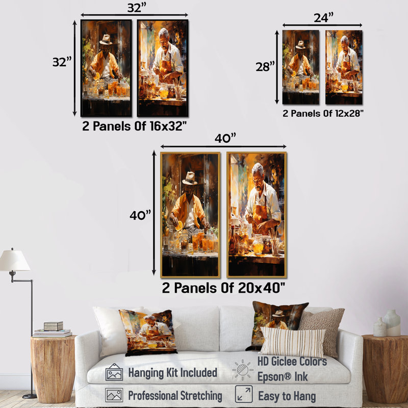 Cubain Cofee Amber préparation - ensemble de 2 impressions sur toile café, Toile tendue, H 40 po x l 41 po