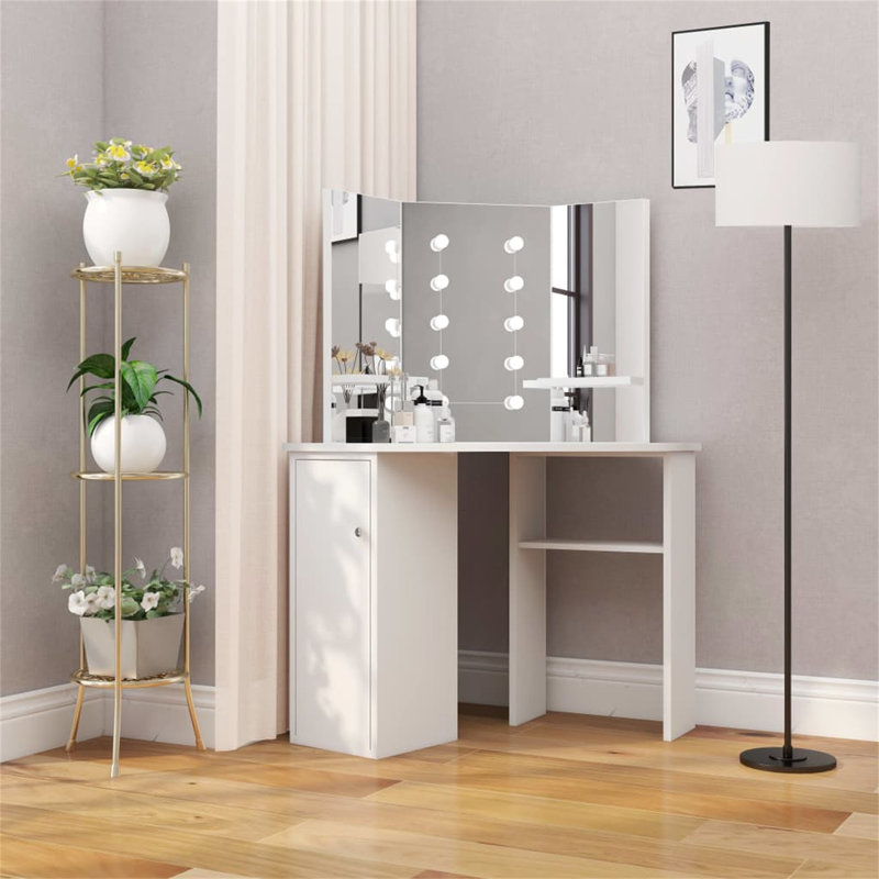 Dressing Table with Mirror, White