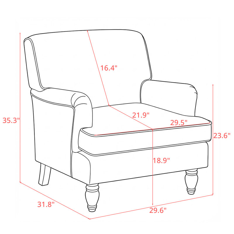 Modern Upholstered Turned Legs Armchair, Cream