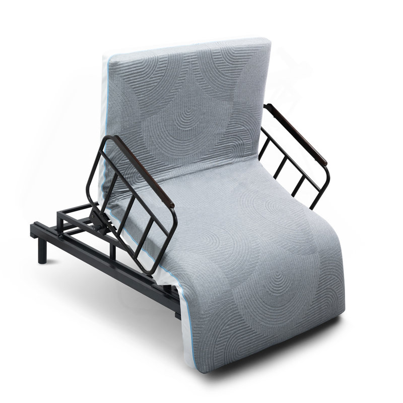Lit électrique pour personnes âgées - télécommande câblée avec relevage de dossier à une touche et abaissement des jambes, rails antichute et plateau repas amovible, aide à la position assise / assise sécuritaire