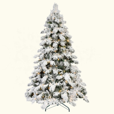 Flocked Scarecrow-Shaped Christmas Tree With 270 Warm White LED Lights, 594 PVC Memory Wire Tips,Power Pole & Hinged Structure  – Realistic Snowy Holiday Tree