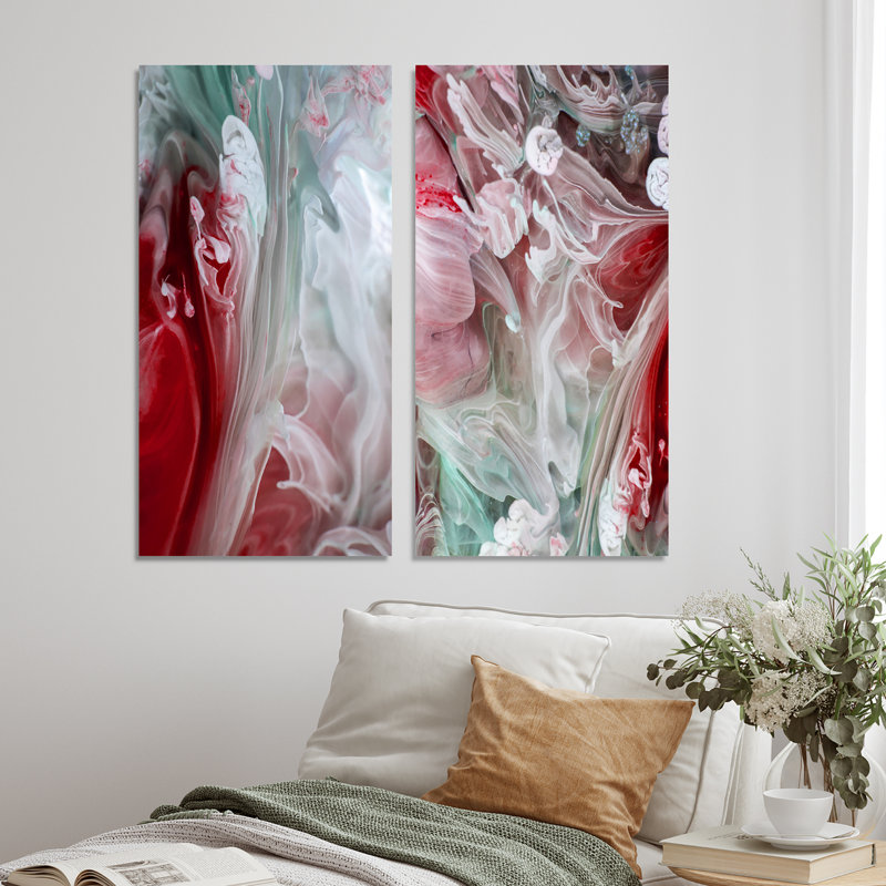 «Liquide Art Ripples in Red & Green», ensemble de 2 impressions sur toile, H 20 po x l 24 po x P 1 po, Toile tendue