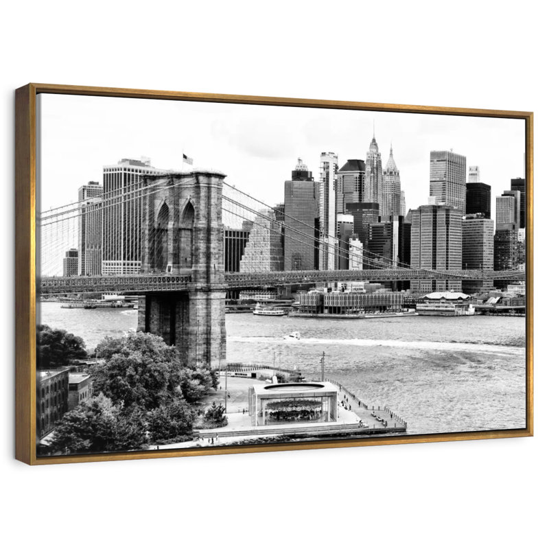 Le pont de Brooklyn, Cadre flottant doré, 40 po x 27 po