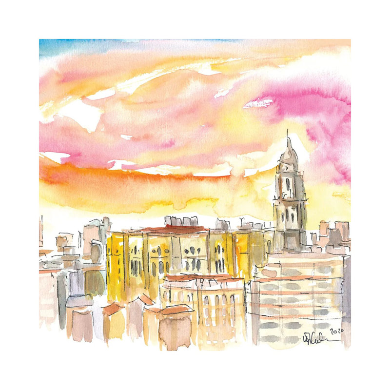 Malaga Cathedral And Mediterranean Cityscape - Wrapped Canvas Print, 45.72 cm H x 45.72 cm W