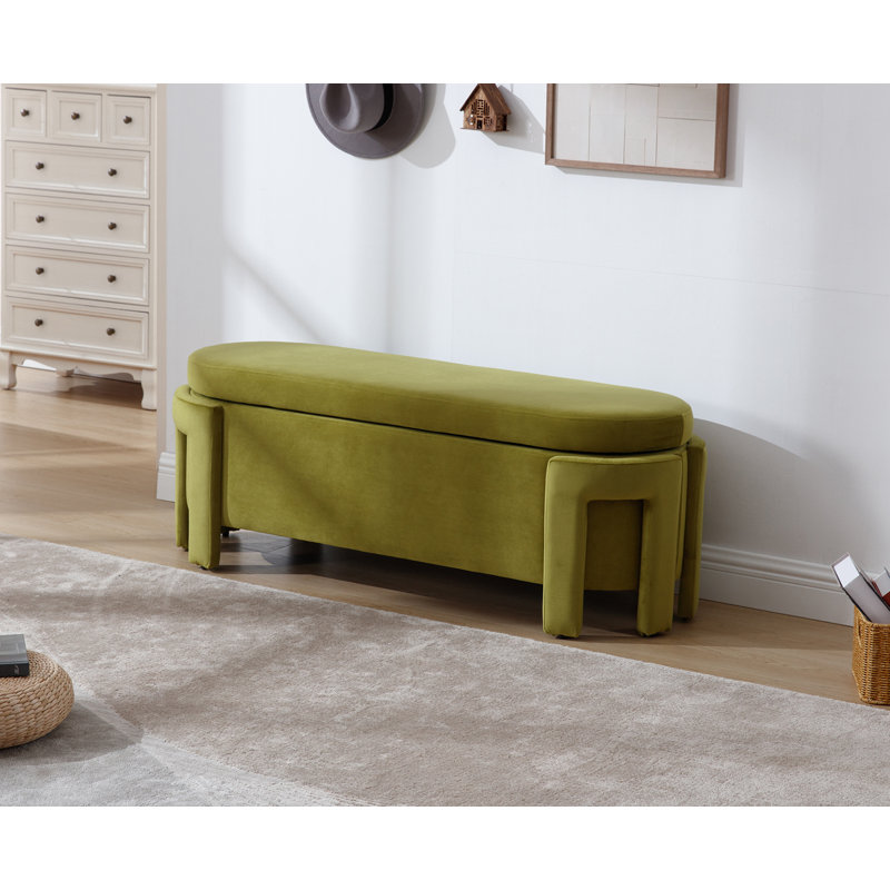 Banc de rangement rembourré en polyester Lalanya, Vert olive