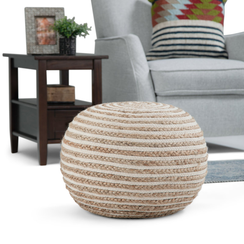 Yolanda 20"W Round Jute and Cotton Pouf