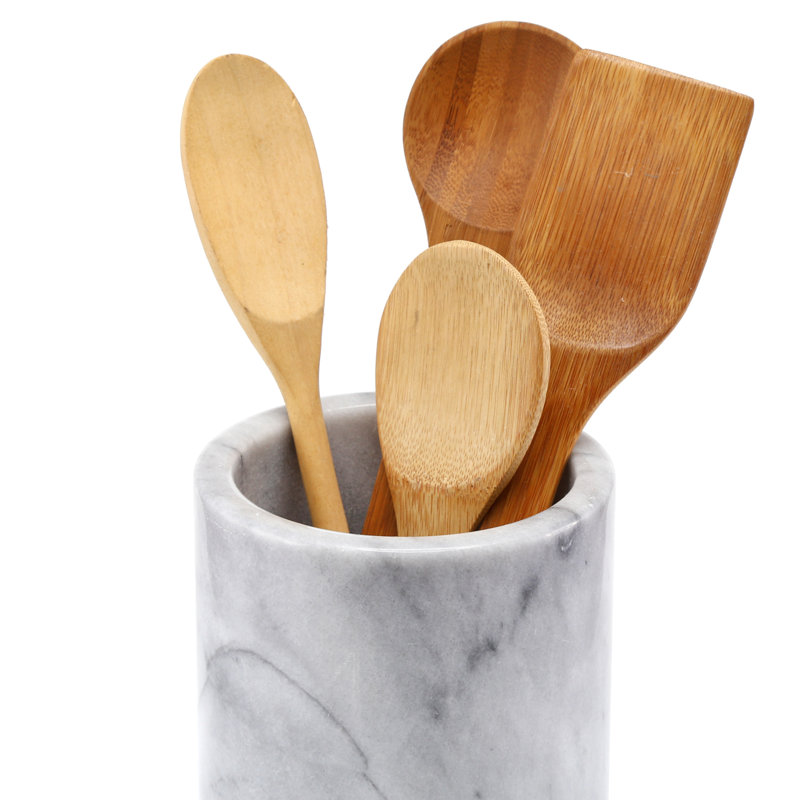 Porte-ustensiles de cuisine en marbre naturel, Blanc