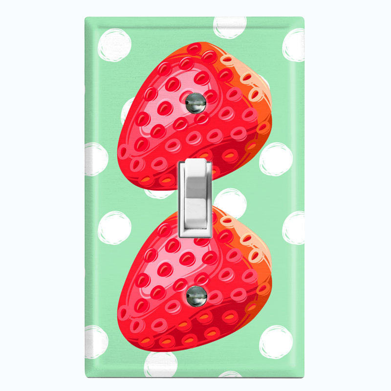 Metal Light Switch Plate Outlet Cover (Red Strawberry Polka Dot Green - Single Toggle)