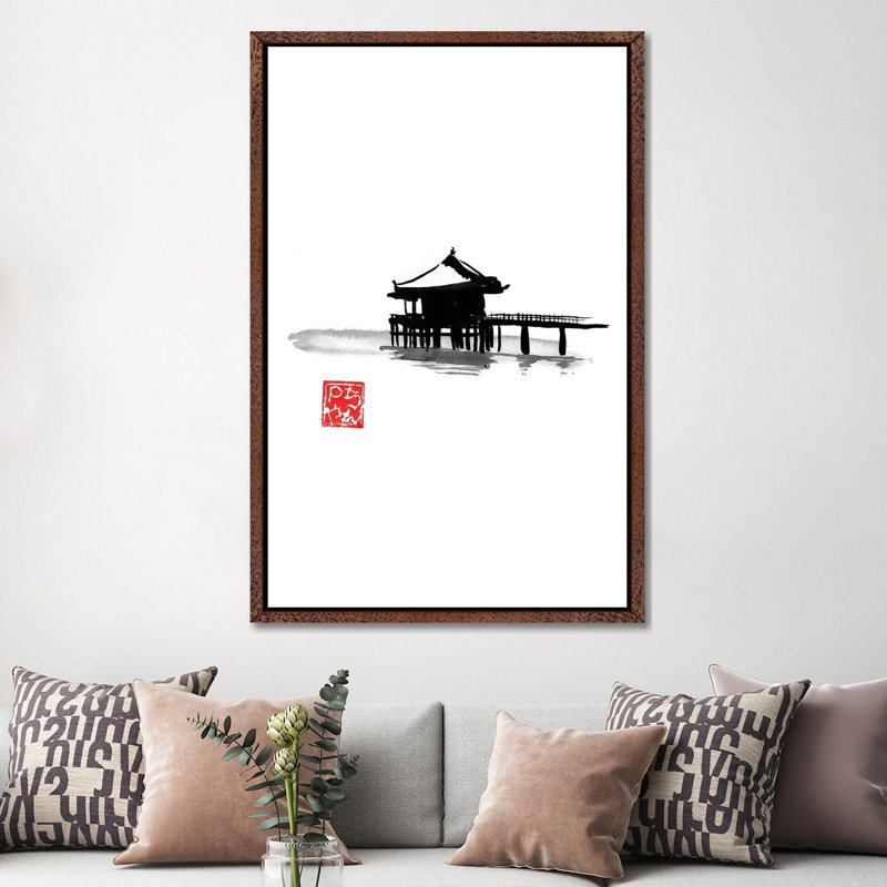 Bungalow by Péchane - Painting on Canvas, Classic Brown Wood Framed, 152.5 cm H x 101.5 cm W