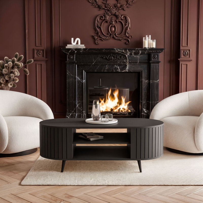 Coffee Table with Storage, Black, Black