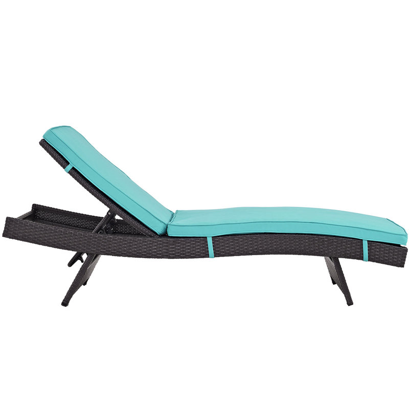 Modway Convene Wicker Rattan Outdoor Patio Chaise Lounge Chairs in Espresso, Turquoise