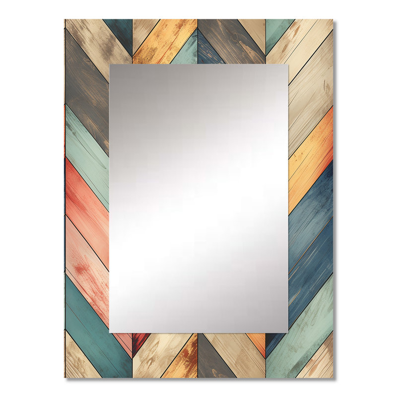 Almaha Farmhouse Wood Board Chevron - miroir décoratif à chevrons, miroir mural à chevrons, impression d'art en métal