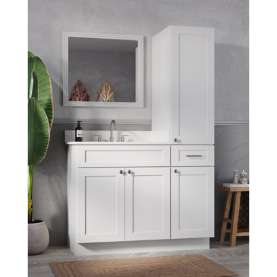 Disar 45'' Single Bathroom Vanity With Right Linen Tall Cabinet Dovetail Solid Wood Drawer Carrara Quartz Top