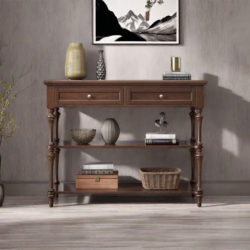 American-style open wooden console table, H 33,86 po x l 47,24 po x P 15,75 po, Marron foncé