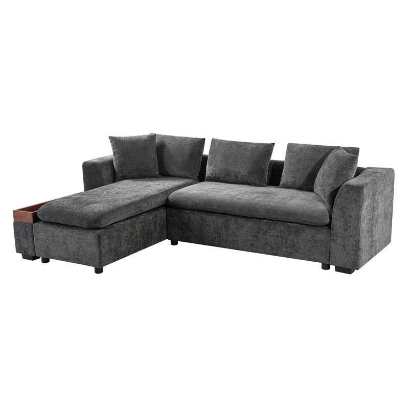 Sectional Sofa 93.7" L-Shaped Sofa Upholstered Sofa Couch With Wooden Storage Compartment For Living Room, Gray Chenille
