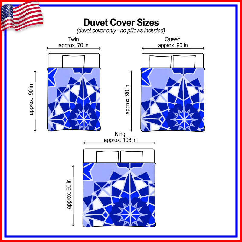 Housses de couette géométriques bleues Mandala, Grand lit
