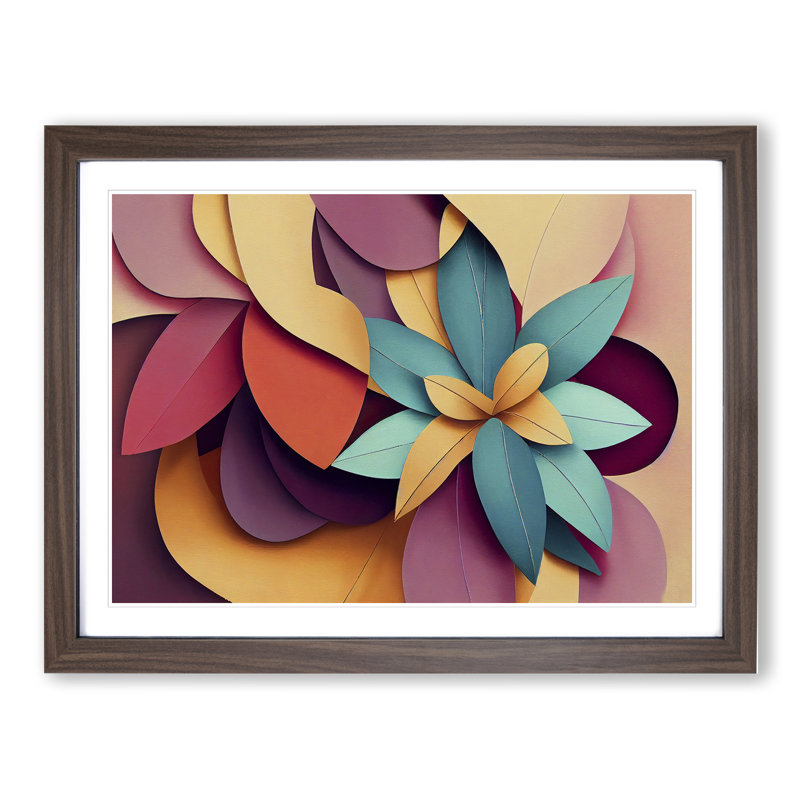 XH1022-1005X Attractive Abstract Flowers - Single Picture Frame Print, 34cm H x 46cm W x 2cm D, Walnut