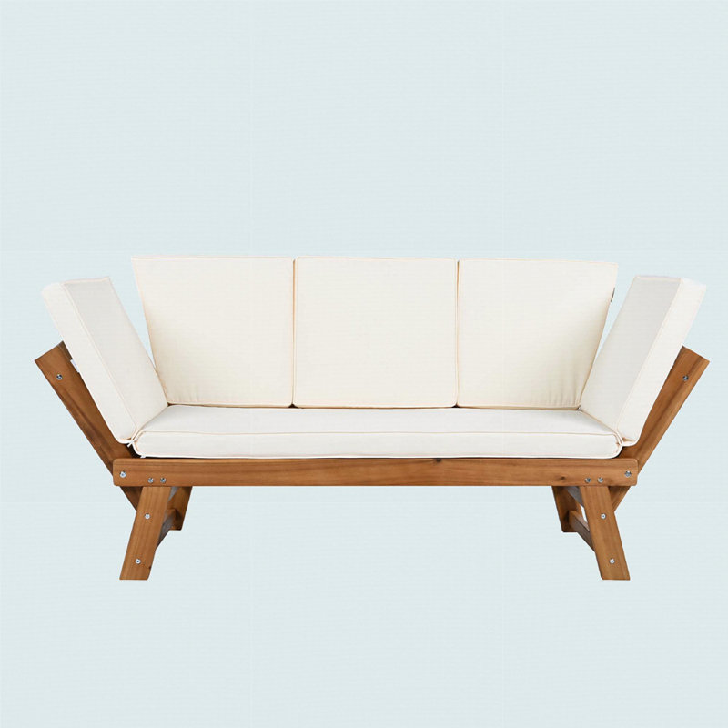 Méridienne d'extérieur réglable en bois pour lit de jour avec coussins, Coussin beige / structure naturelle