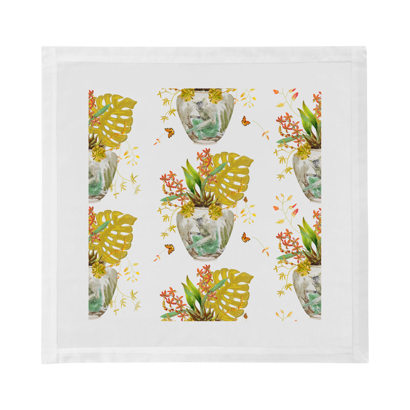 Monkey Jungle Hemstitch 22" Linen/Cotton Napkin, Dijon