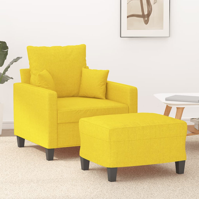  Sofa Chair With Footstool Black, Black Fabric, 31.5" H x 30.7" W x 30.7" D