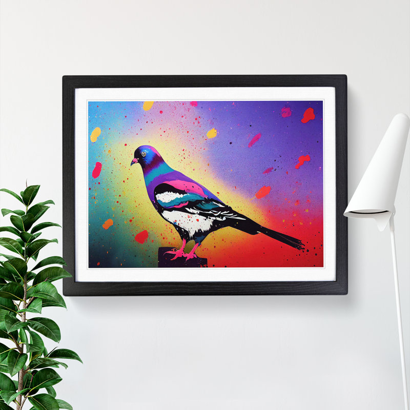 Pigeon Bird Splash Vol.4 - Single Picture Frame Print, Black, 46cm H x 64cm W