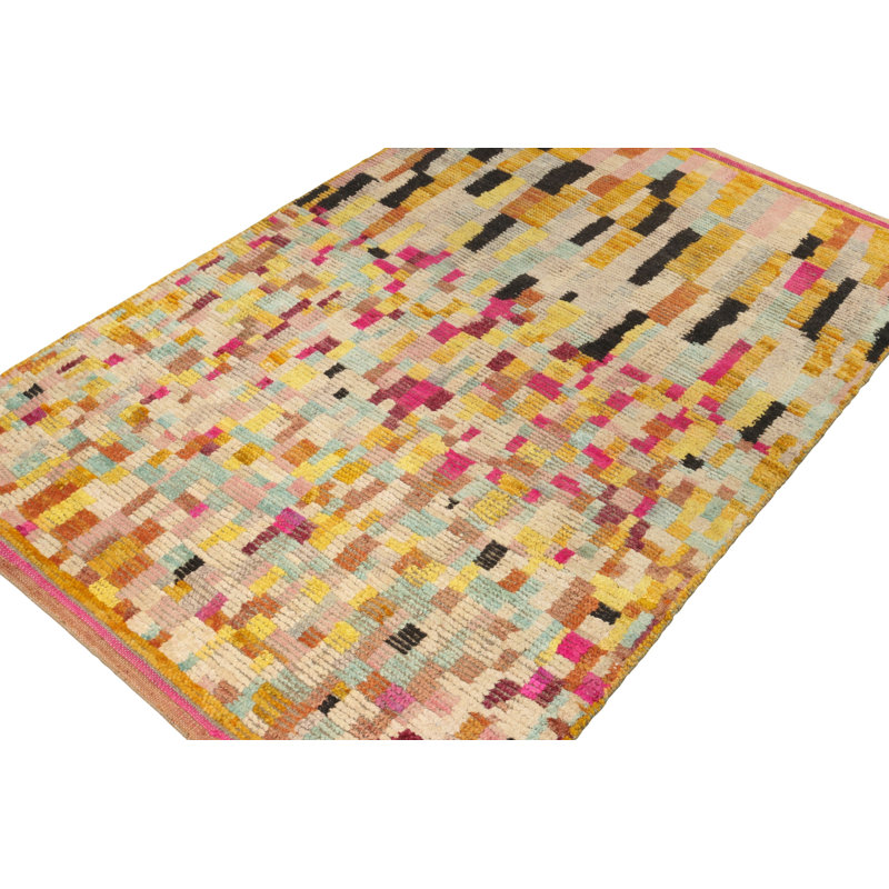Moroccan Hand Knotted Geometric Area Rug, Rectangle 10' x 14'