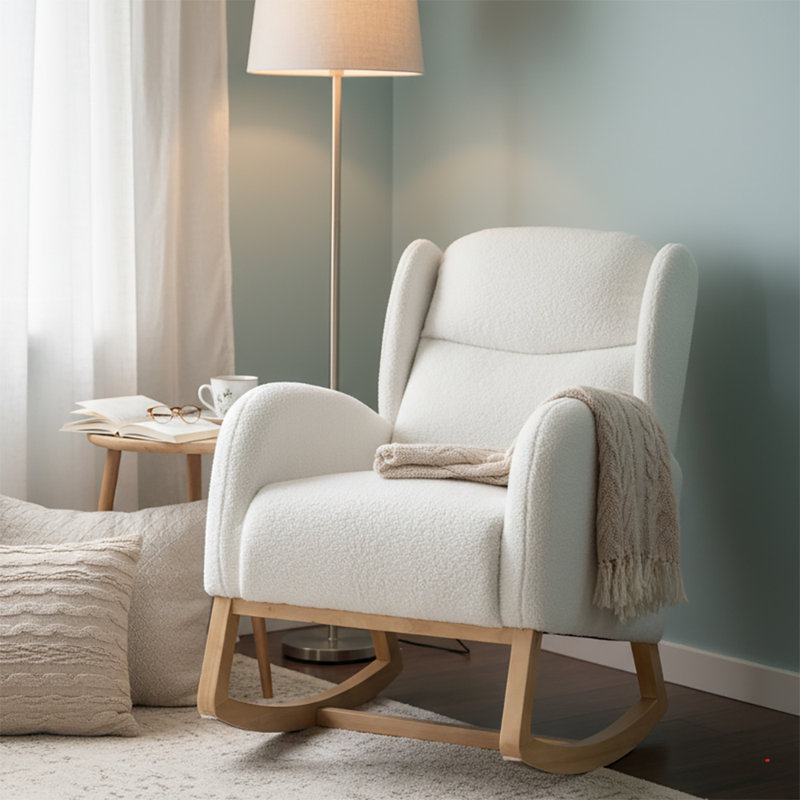 Chaise berçante à oreilles rembourrée Classic, Ivoire ivoire