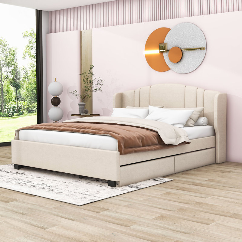 Emilymae Upholstered Storage Bed, Beige