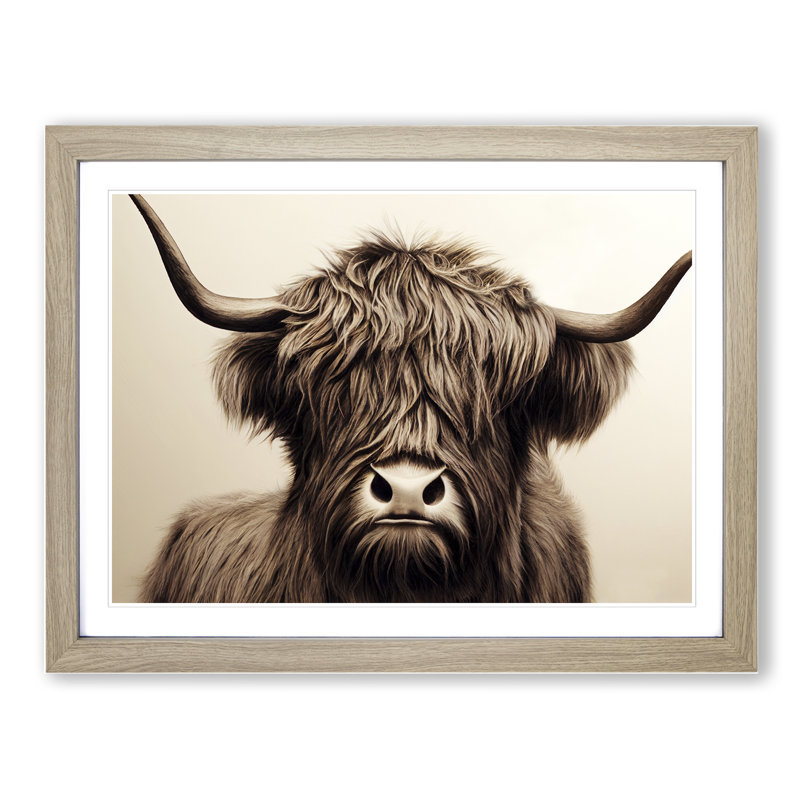 Highland Cow View Vol.1 - Framed Print, 34cm H x 46cm W x 2cm D, Oak