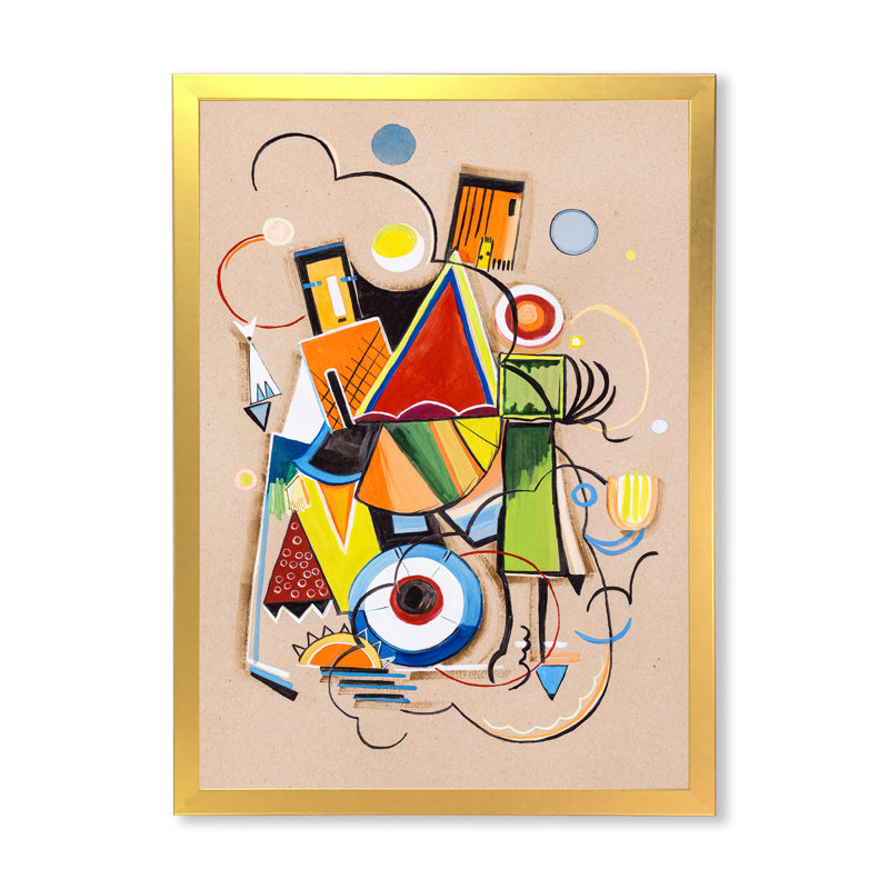 Coloured Geometric Abstract Compositions I - Single Picture Frame Print on Canvas, 32" H x 24" W x 1" D, Gold Framed