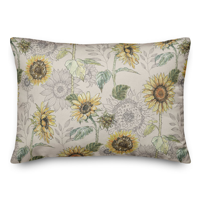 Floral Reversible Throw Pillow, Cream