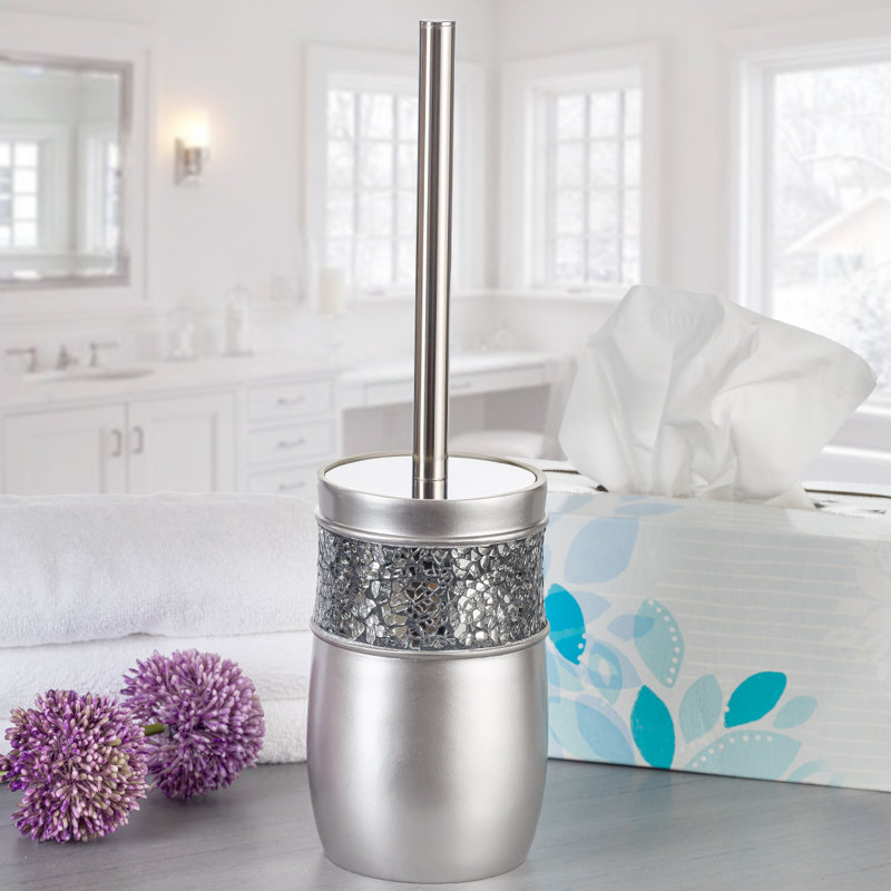 14" Brushed Nickel Toilet Brush and Holder