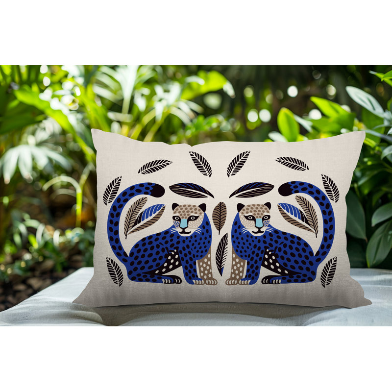 Coussin lombaire réversible Ayra Leopard, Rectangle H 14 po x l 20 po, Marine