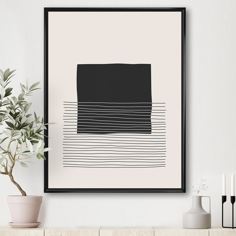 Kiro Minimal Geometric Lines and Squares VIII - Floater Frame Print on Canvas, Black Framed Canvas, 32'' H x 24'' W x 1'' D
