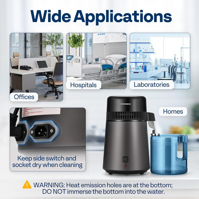 4l Countertop Water Distiller Machine With Smart Switch, Black