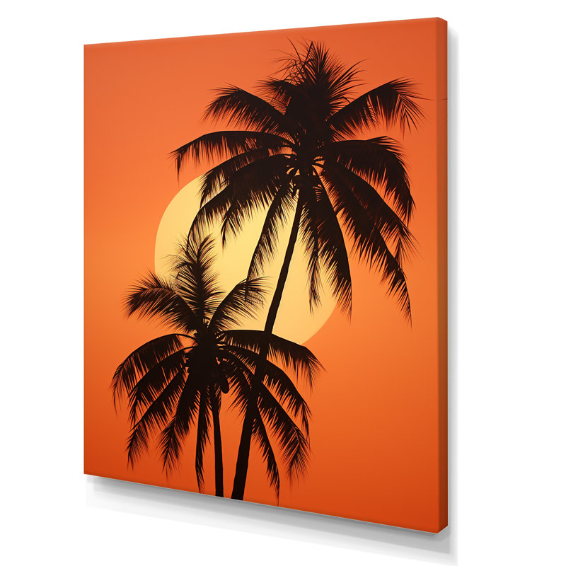 Palmier crépuscule tangerine au coucher du soleil, H 20 po x l 12 po x P 1 po, Toile tendue