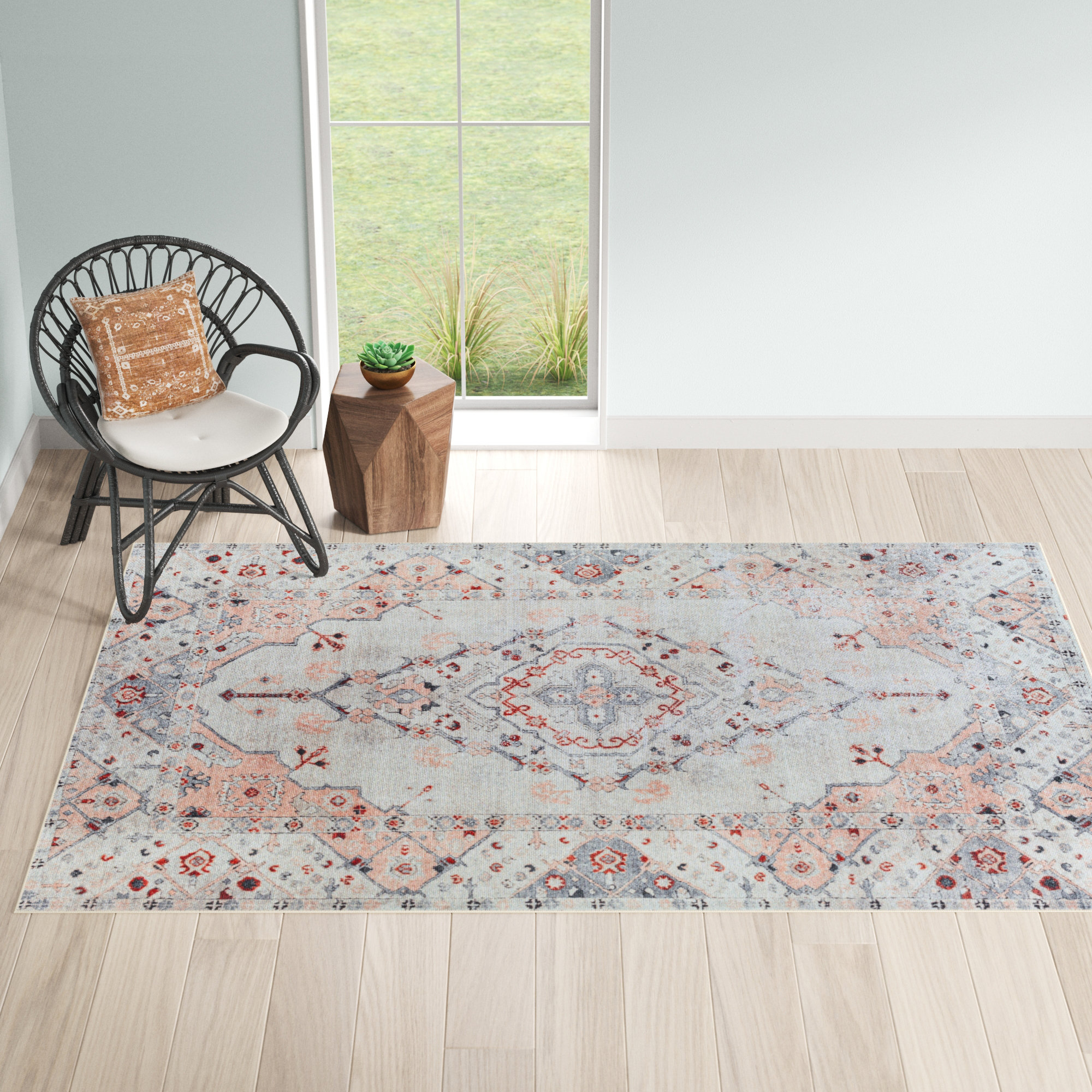 Langley Street® Glendale Heights Oriental Gray/Orange/Slate Area Rug ...