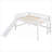 Solid Pine Platform Low Loft Bed Full Size Compact Space-Saving With Ladder And Slide White-Toned