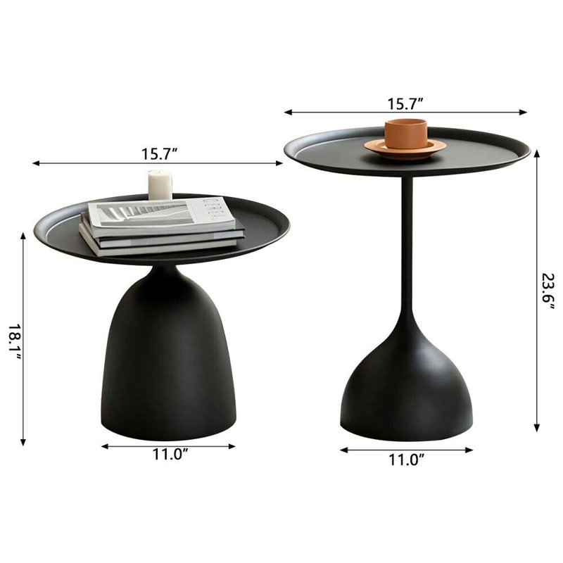 Nesting Table Round Coffee Table Set Modern Living Rooms Tables Metal Minimalist Side Tables, Black